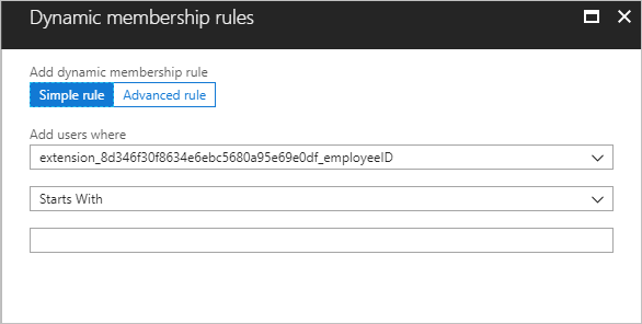 Screenshot of entering the rule for the dynamic group.