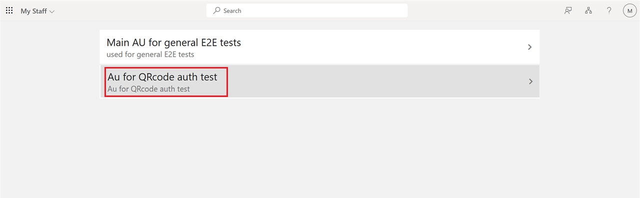 Screenshot, der zeigt, wie Sie eine Administratoreinheit auswählen.