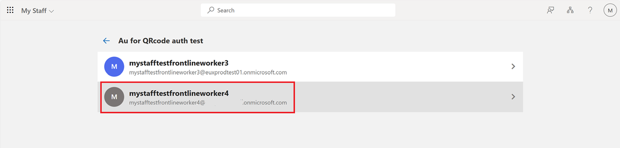 Screenshot, der zeigt, wie ein Benutzer ausgewählt wird.