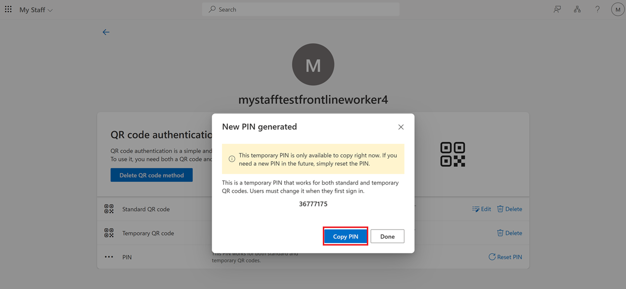 Screenshot, der zeigt, wie Eine PIN in 
