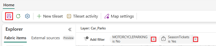 Screenshot der Fabric Maps-Symbolleiste mit der Registerkarte 