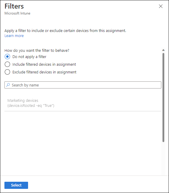 Screenshot: Richtlinienzuweisungen&nbsp;– Filter bearbeiten