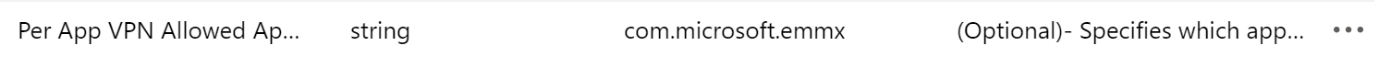 Geben Sie die zulässigen App-Paket-IDs in eine VPN-App-Konfigurationsrichtlinie in Microsoft Intune ein, indem Sie den Configuration Designer verwenden – Beispiel.