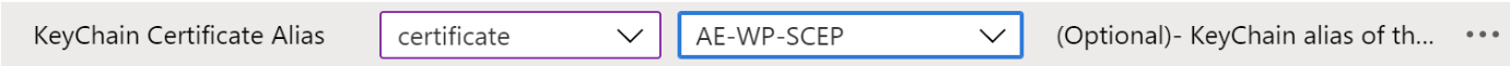 Ändern Sie den KeyChain-Clientzertifikatalias in einer VPN-App-Konfigurationsrichtlinie in Microsoft Intune mithilfe des Konfigurations-Designers – Beispiel.