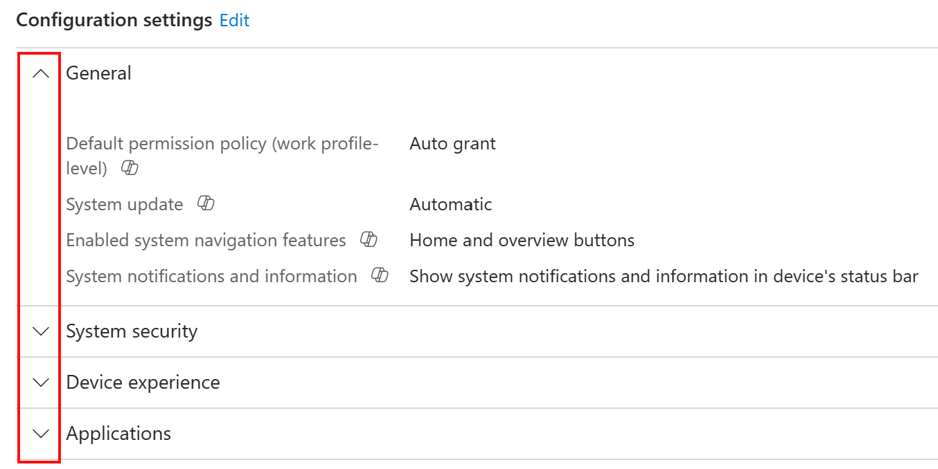 Screenshot, der zeigt, wie Sie eine Kategorie erweitern, um die Copilot-QuickInfo in Microsoft Intune und Intune Admin Center anzuzeigen.