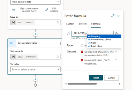 Screenshot mit dem Zugriff auf vollständige Intellisense für verschiedene Eigenschaften über den Power FX-Editor.