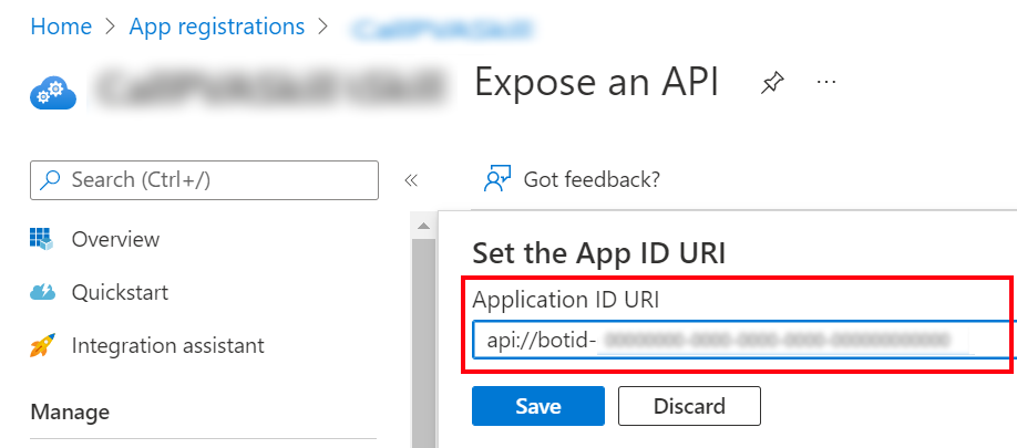 Screenshot einer korrekt formatierten URI, die in das Feld Anwendungs-ID-URI eingegeben wurde.