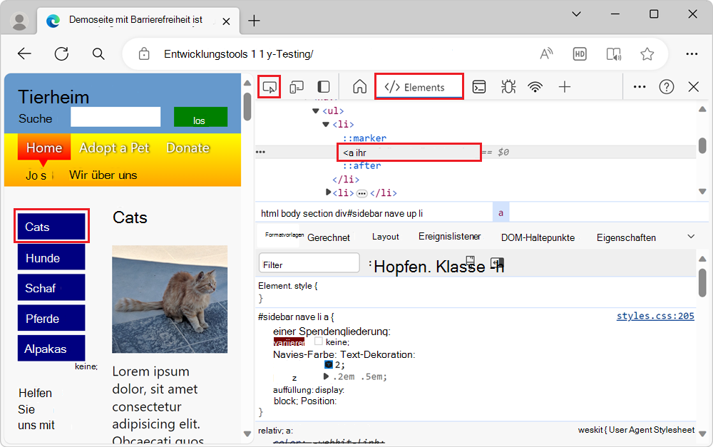 Überprüfen des Elements mit dem Mauszeigerstatus im Elementtool
