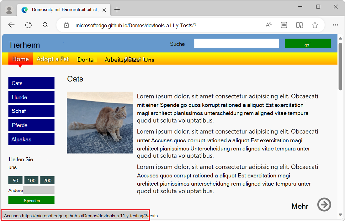 Ein fehlender Fokusstil macht es unmöglich zu wissen, wo Sie sich derzeit im Dokument befinden. Der einzige Hinweis ist die Anzeige des Linkziels in der unteren linken Ecke des Bildschirms.