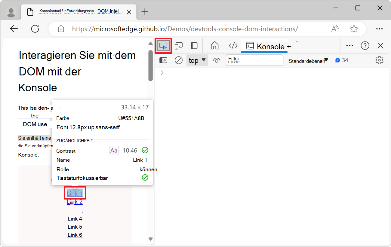 Wenn Sie mit dem Mauszeiger auf einen Link zeigen, wenn Sie das Tool 