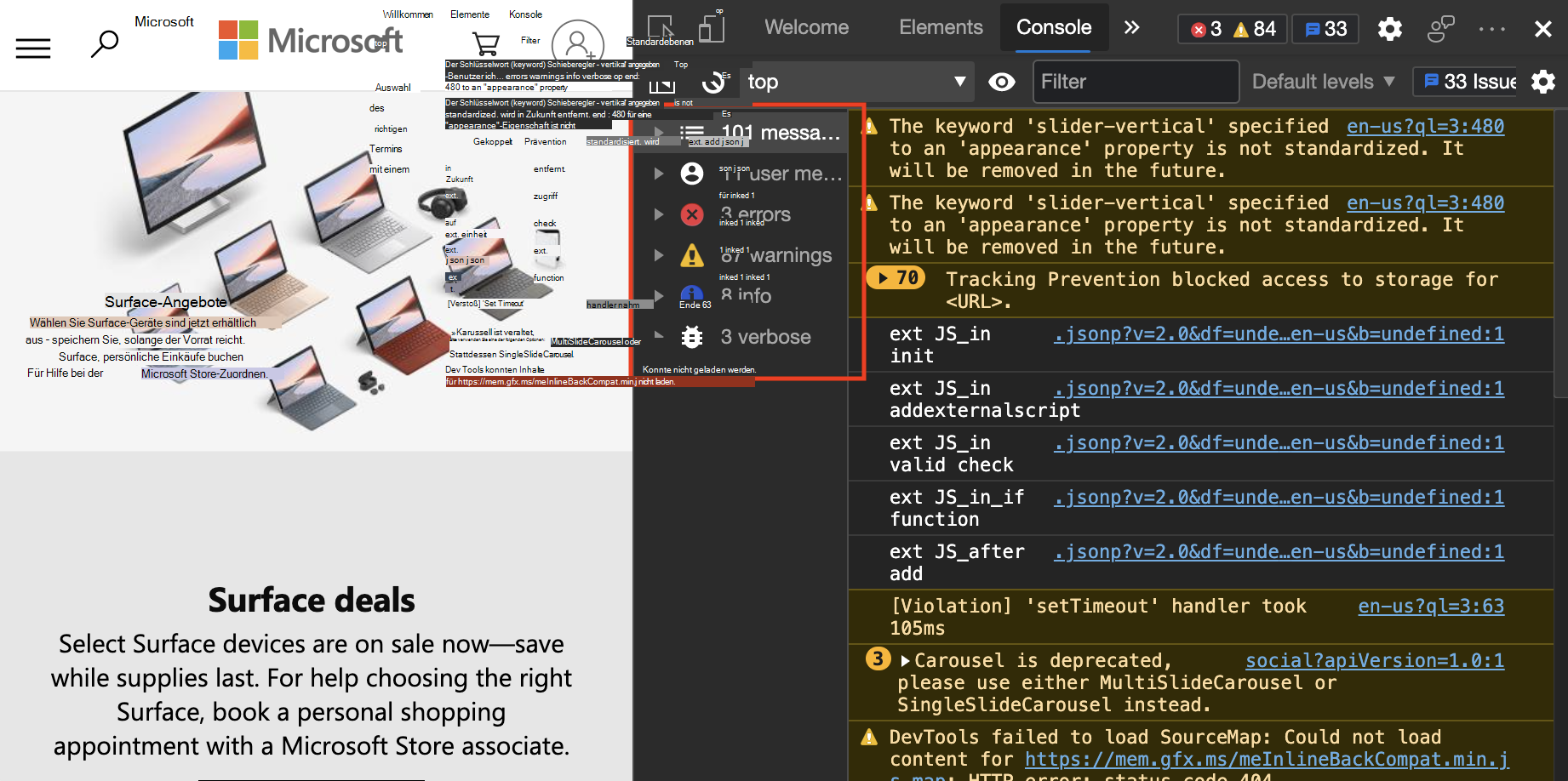 Auf der Konsolen-Randleiste werden die verschiedenen Quellen angezeigt, aus denen Nachrichten stammen.