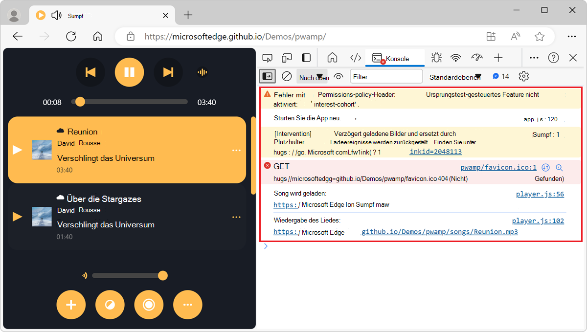 Mehrere Benutzer- und Browsernachrichten in der Konsole