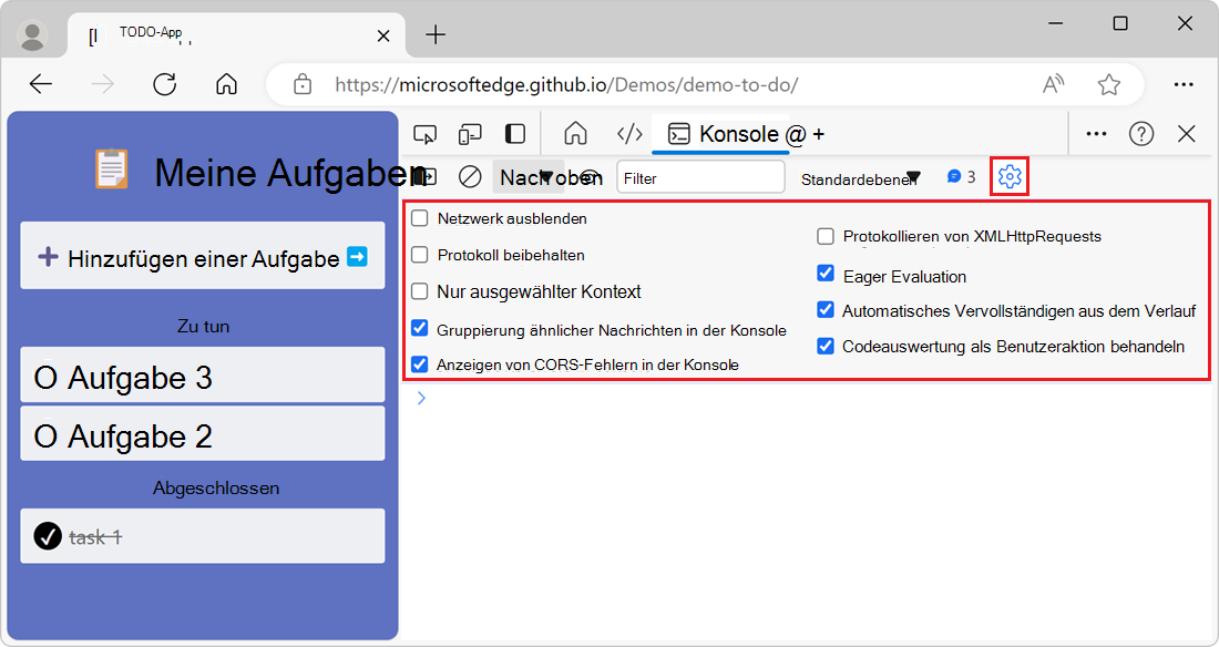 Konsoleneinstellungen