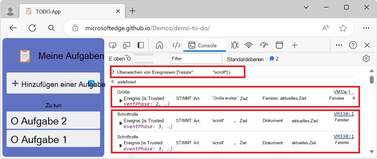 Überwachen von Fenstergrößenänderungs- und Bildlaufereignissen