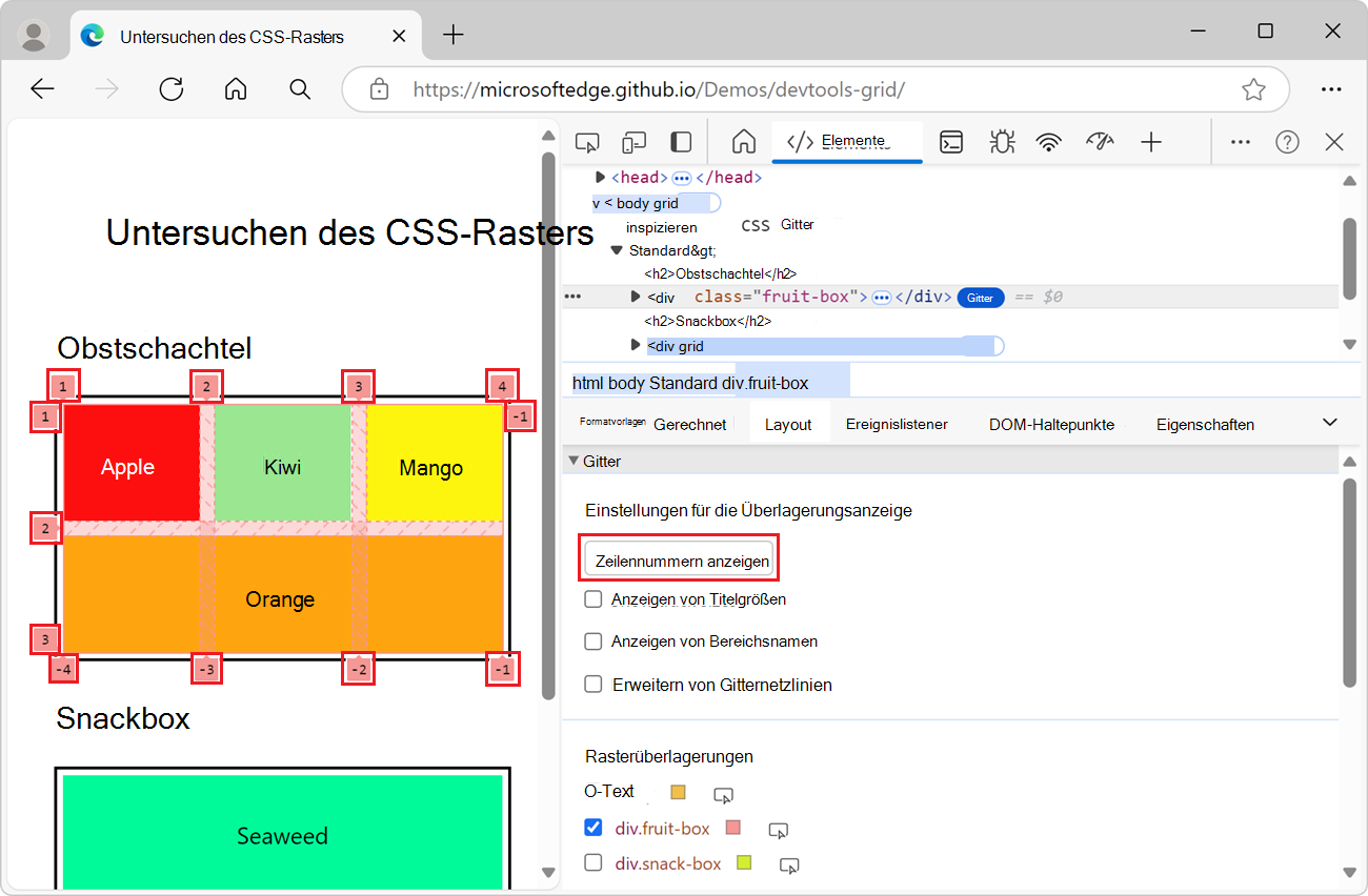 Anzeigen von Zeilennummern