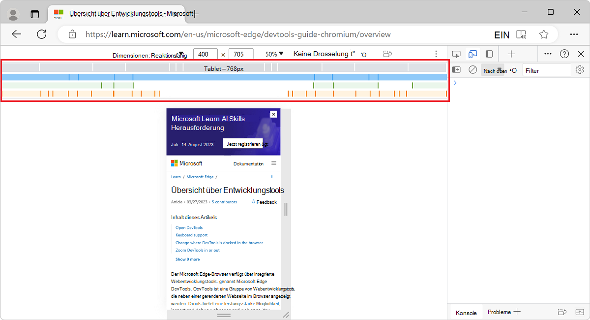 Wählen Sie einen Haltepunkt aus, um die Breite des Viewports zu ändern.