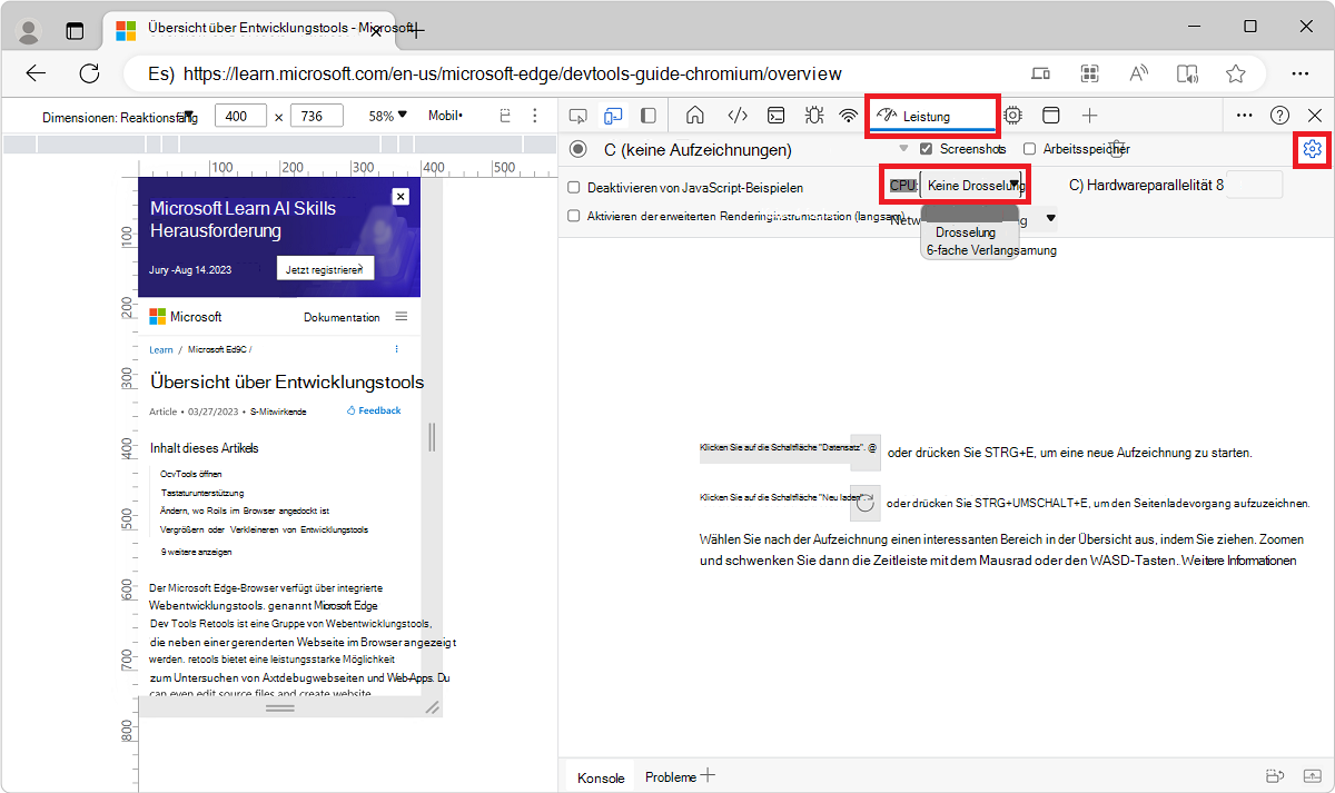 Festlegen der Netzwerkdrosselung über das Leistungstool