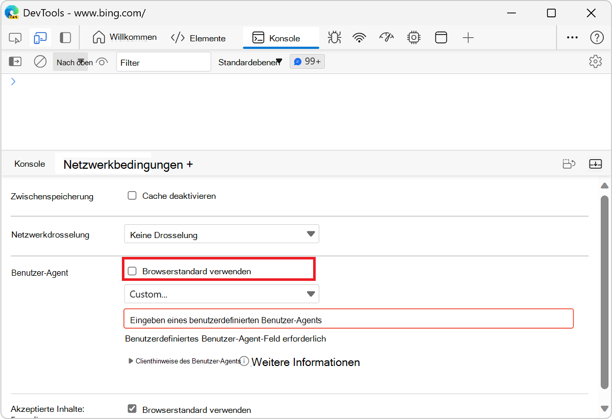 Deaktivieren des Kontrollkästchens 
