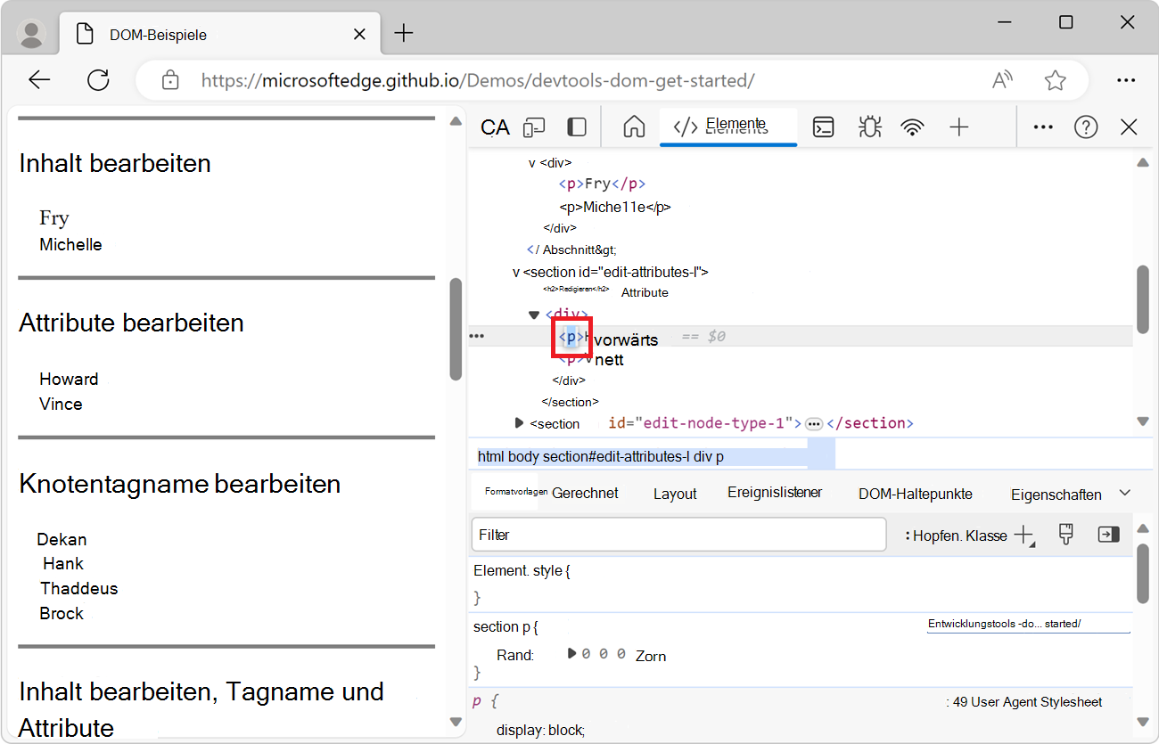 Bearbeiten des Knotens