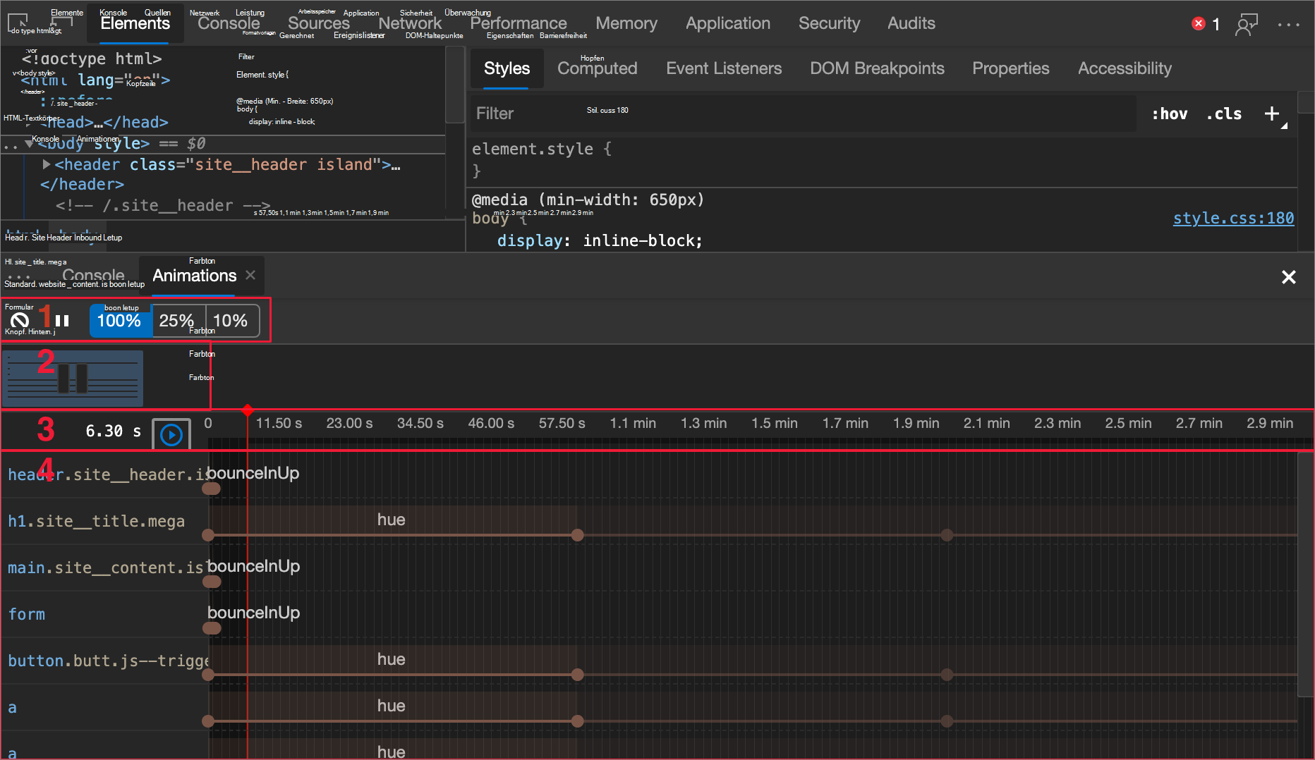 Animationsinspektor mit Anmerkungen
