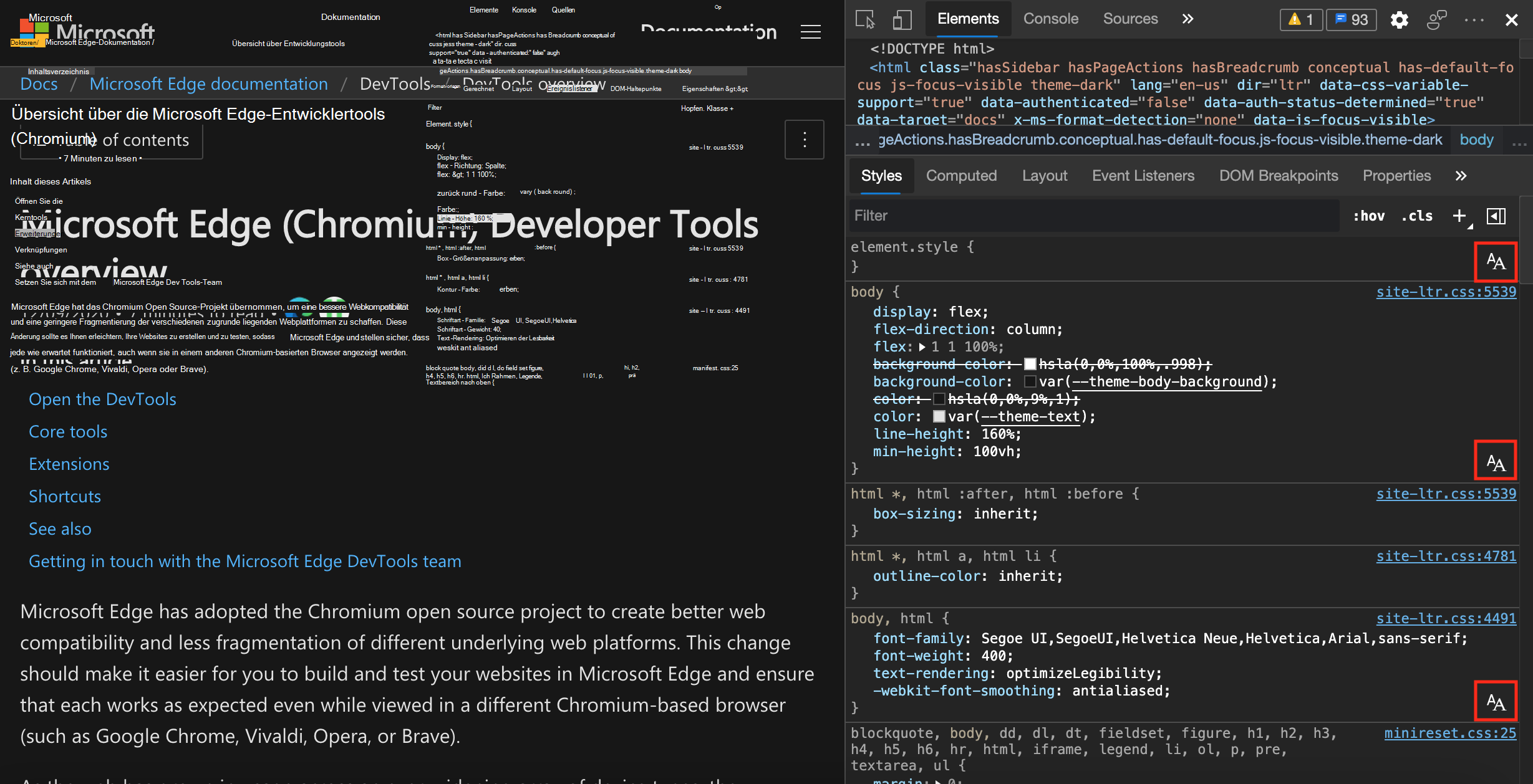 Das Symbol im Bereich Formatvorlagen zum Bearbeiten von Schriftarteinstellungen