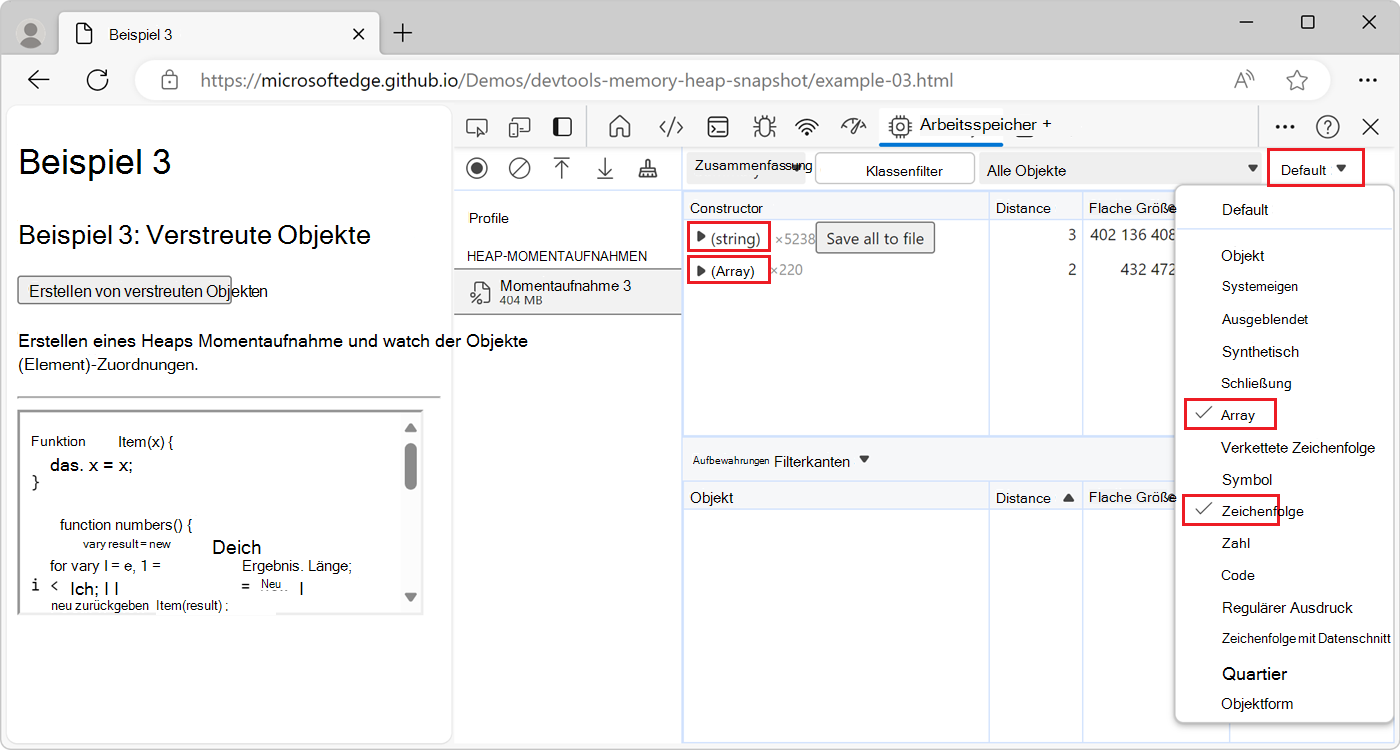 Knotentypen in einem Heap Momentaufnahme im Speichertool