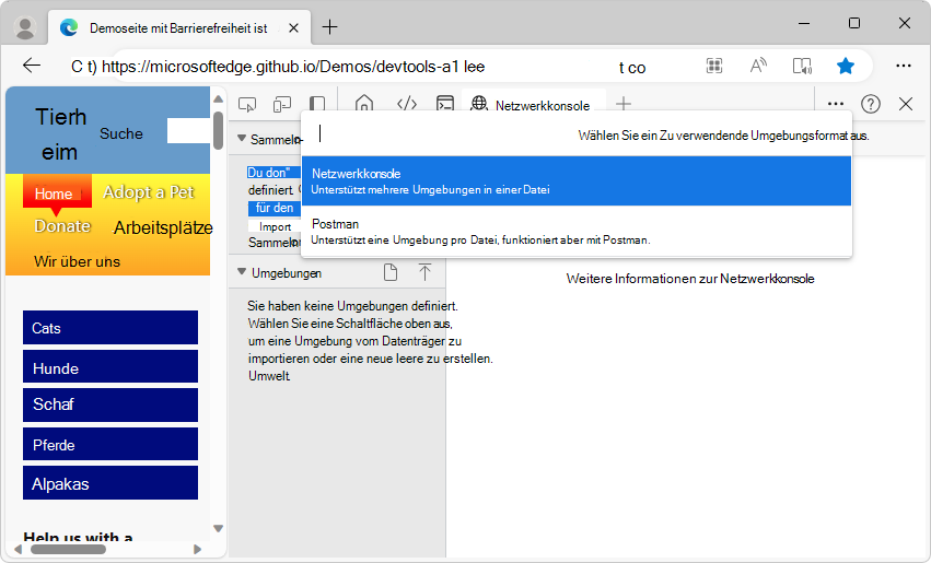 Auswählen des Formats für die neue Umgebung