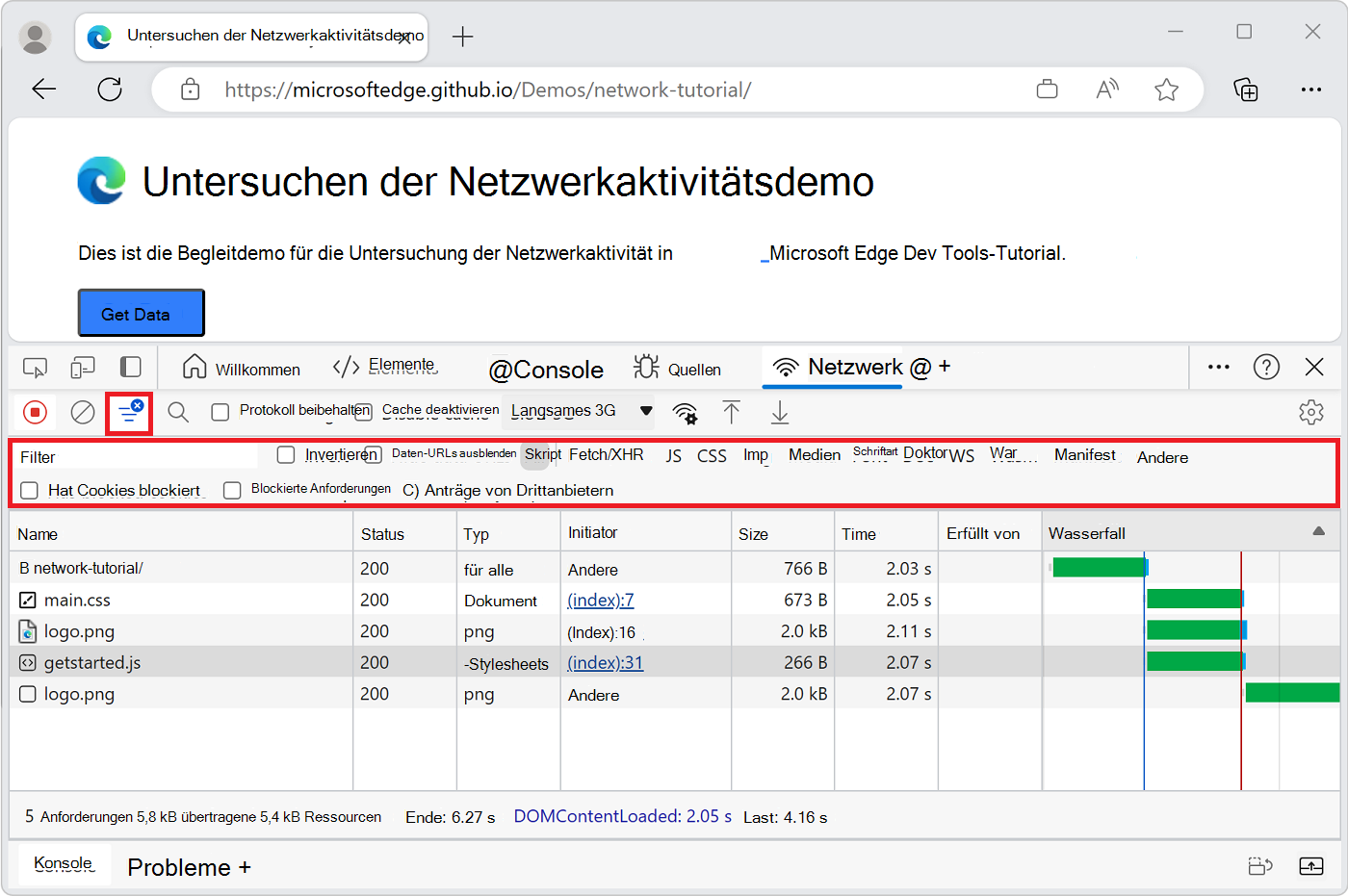 Die Filtersymbolleiste