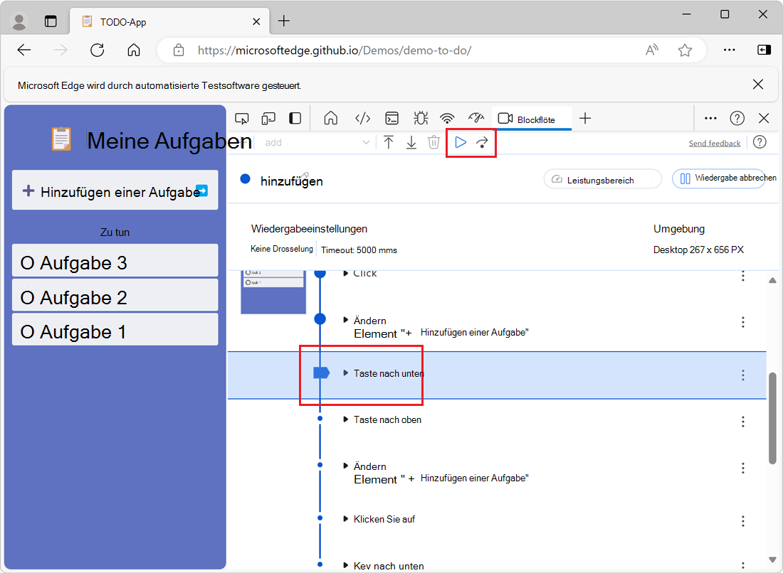 Die angehaltene Wiedergabe bei einem Schritt mit einem Haltepunkt