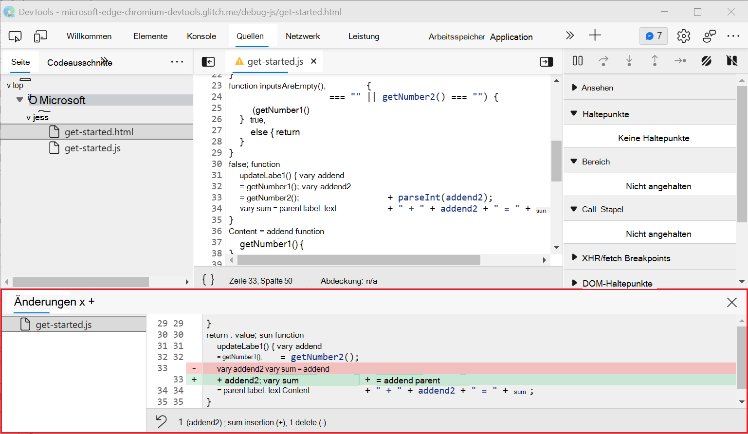 Anzeigen lokaler Änderungen auf der Registerkarte 