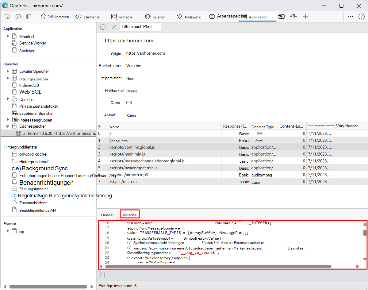 Anzeigen des Inhalts einer Ressource