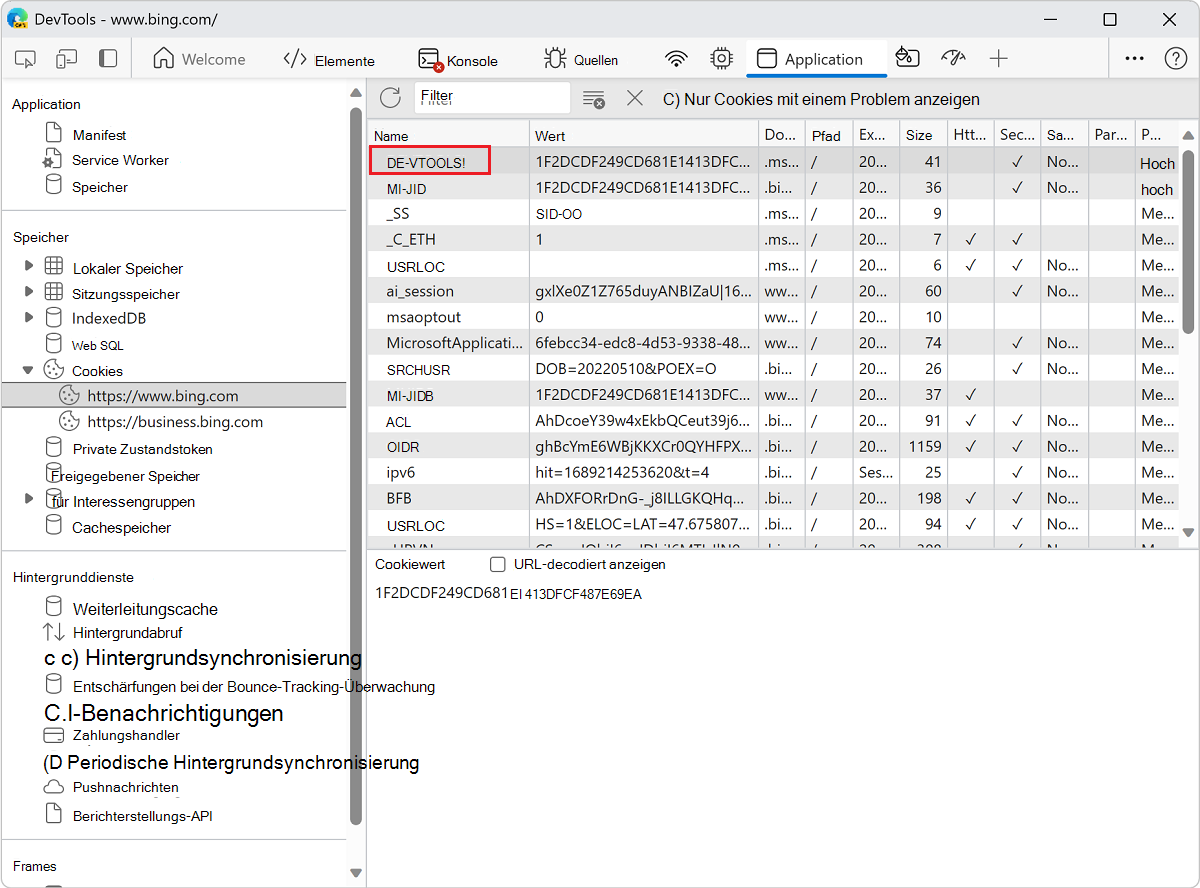 Festlegen des Namens eines Cookies auf 
