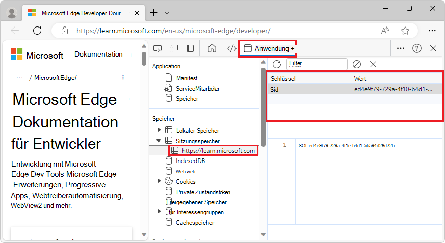 Die SessionStorage-Schlüssel-Wert-Paare