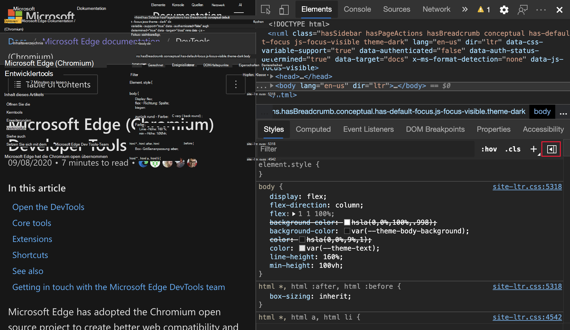 Öffnen des Bereichs 
