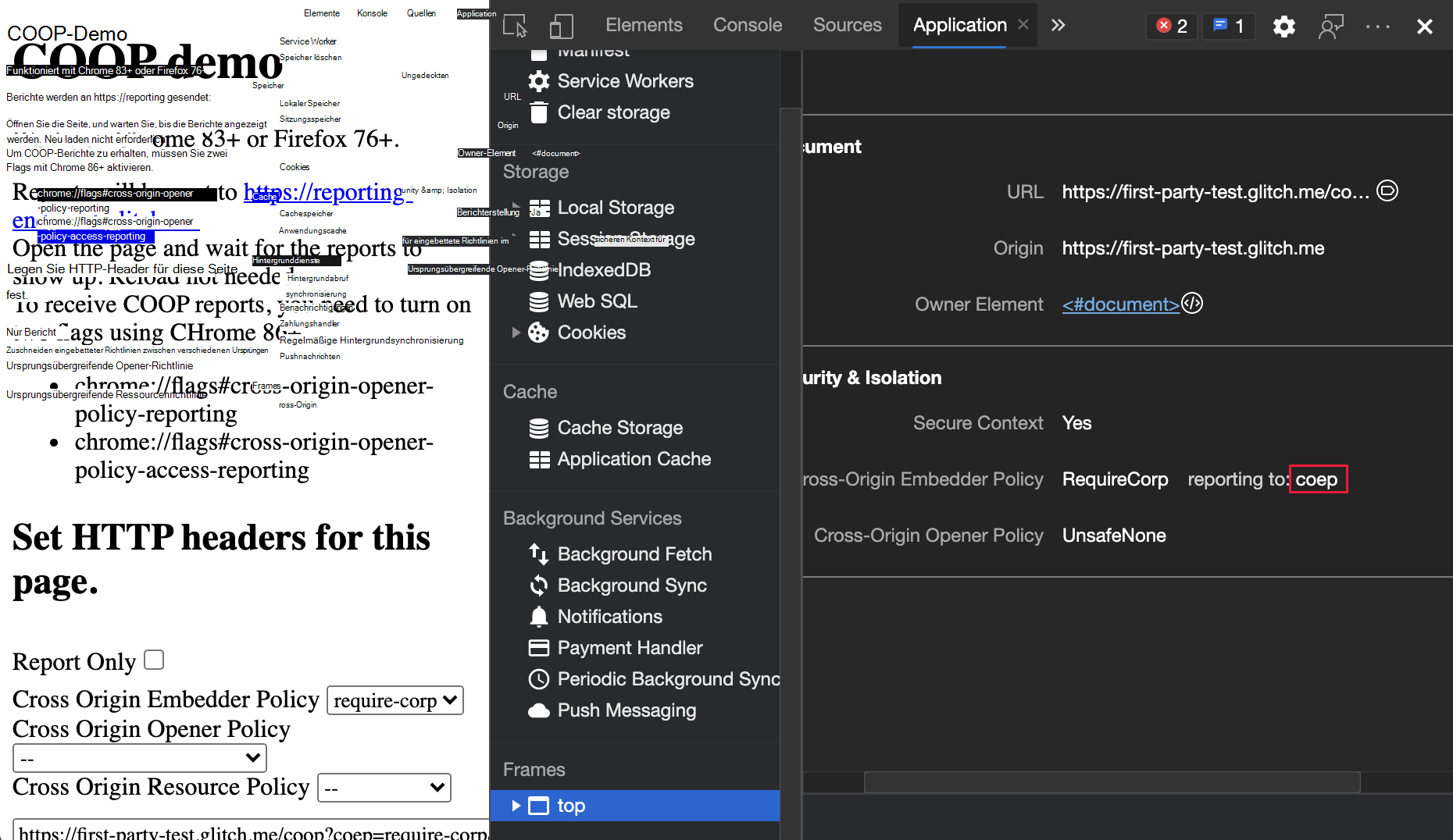 Der Endpunkt für die Berichterstellung an