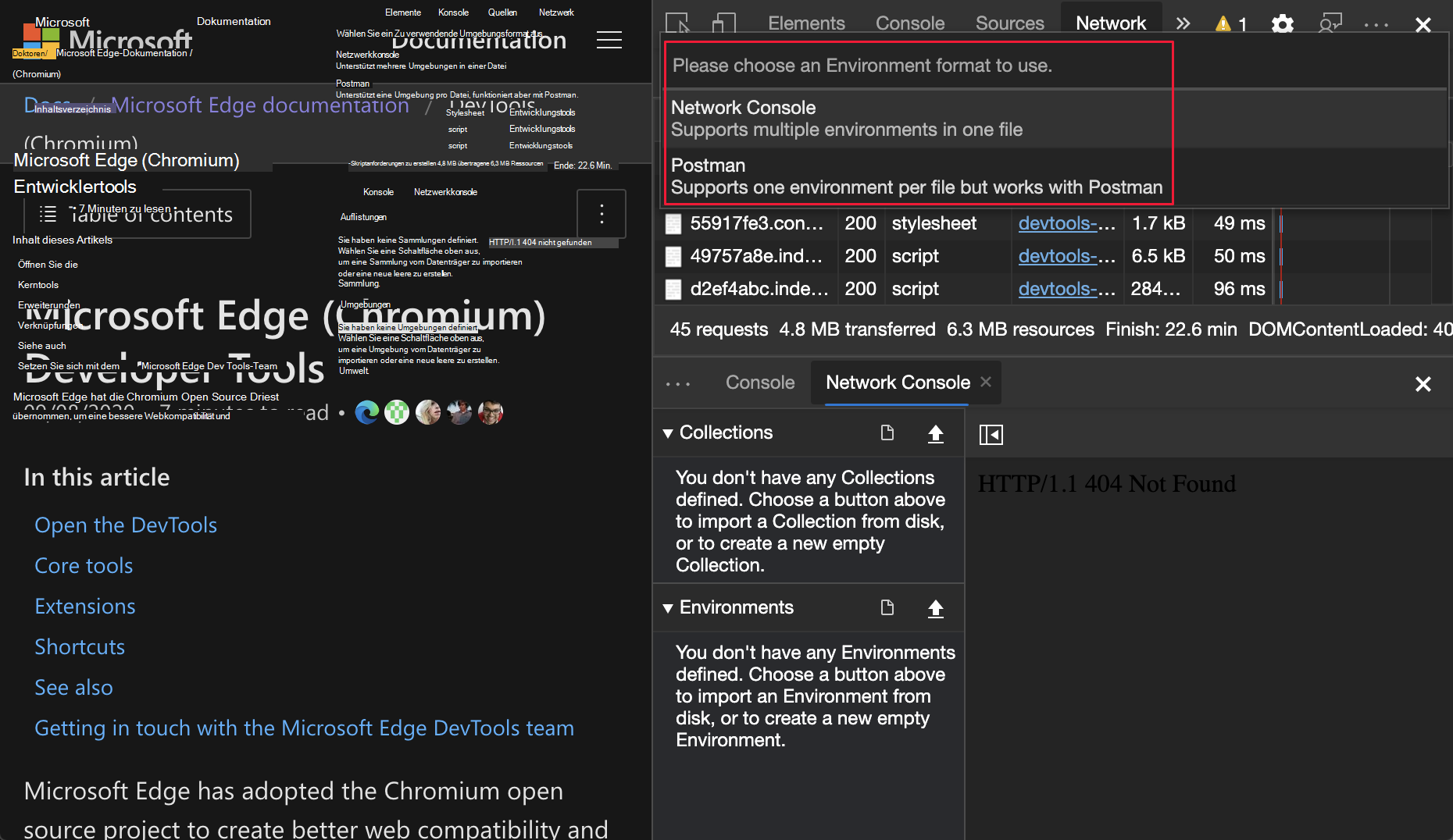 Auswählen des Formats für die neue Umgebung