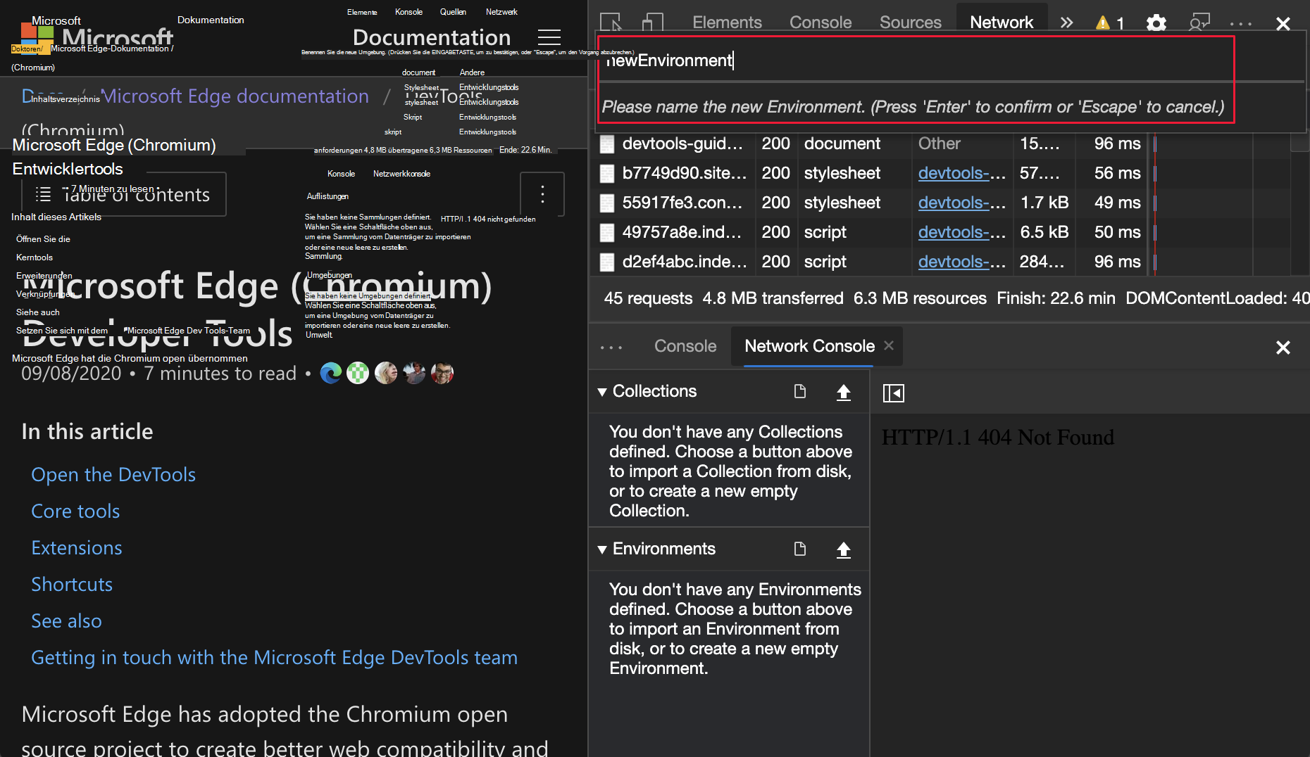Eingeben eines Namens für die neue Umgebung