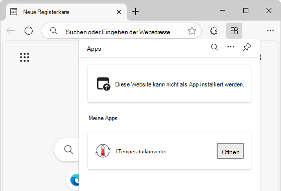 Edgeeinstellungen > Anzeigen von Apps, die den Temperaturkonverter auflisten