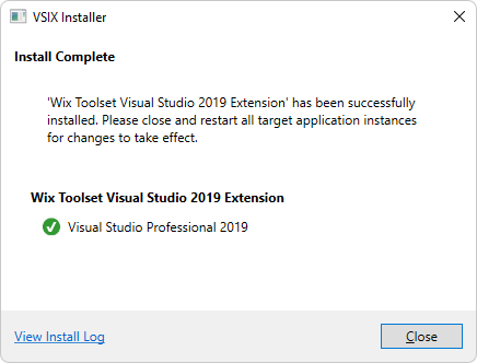 VSIX-Installer – Installation abgeschlossen – WiX-Toolset Visual Studio 2019-Erweiterung