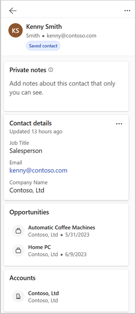 Screenshot showing detailed view of CRM records in the Sales agent. Screenshot showing detailed view of CRM records in the Sales agent.