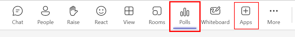 Screenshot: Besprechungsraum und Apps, die an die obere Leiste im Besprechungsraum angeheftet sind