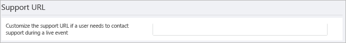Unterstützungs-URL-Einstellung für Liveereignisse im Admin Center.
