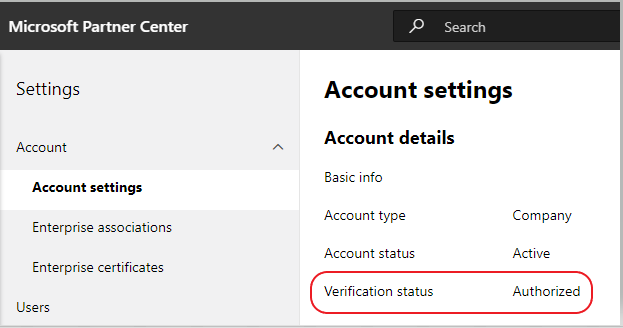 Partner Center-Überprüfungsstatus