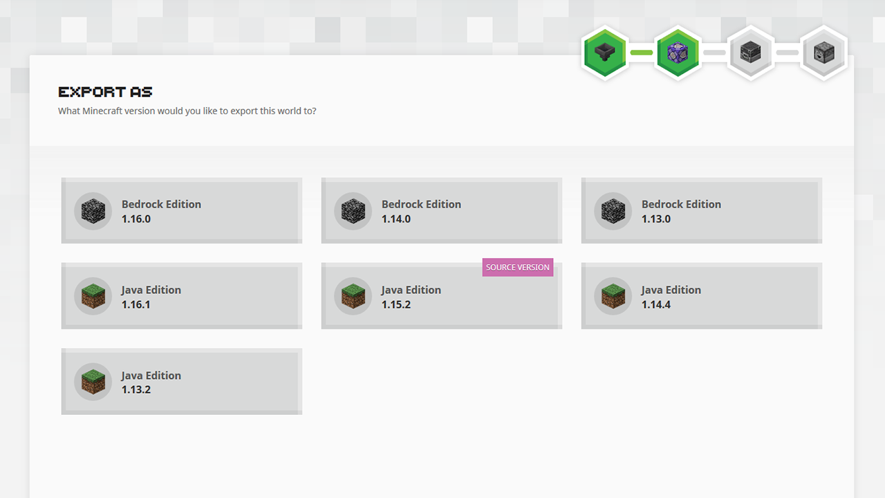 Exportauswahlbildschirm in Chunker