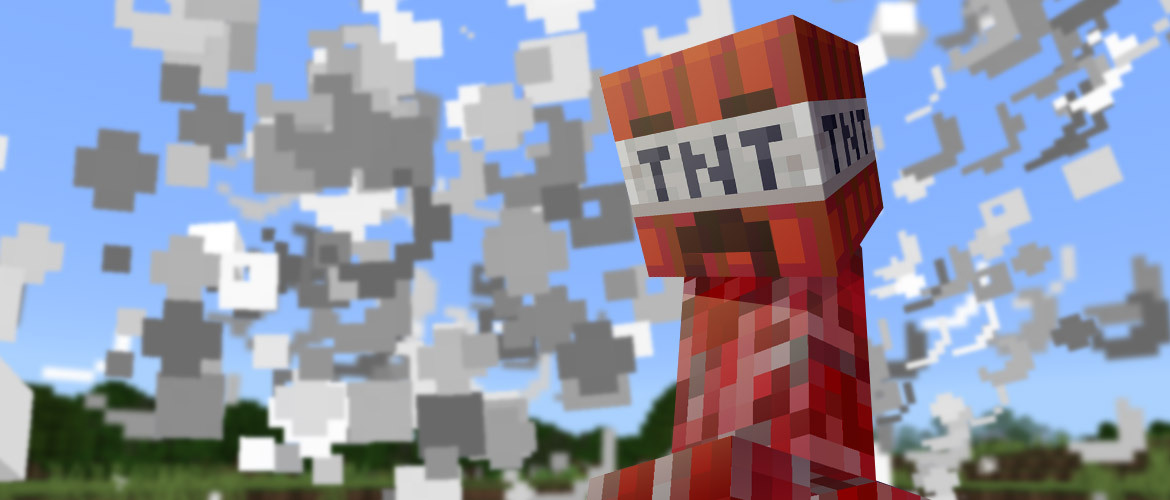 Eine Creeper-Kreatur mit neuer Textur, um wie TNT auszusehen