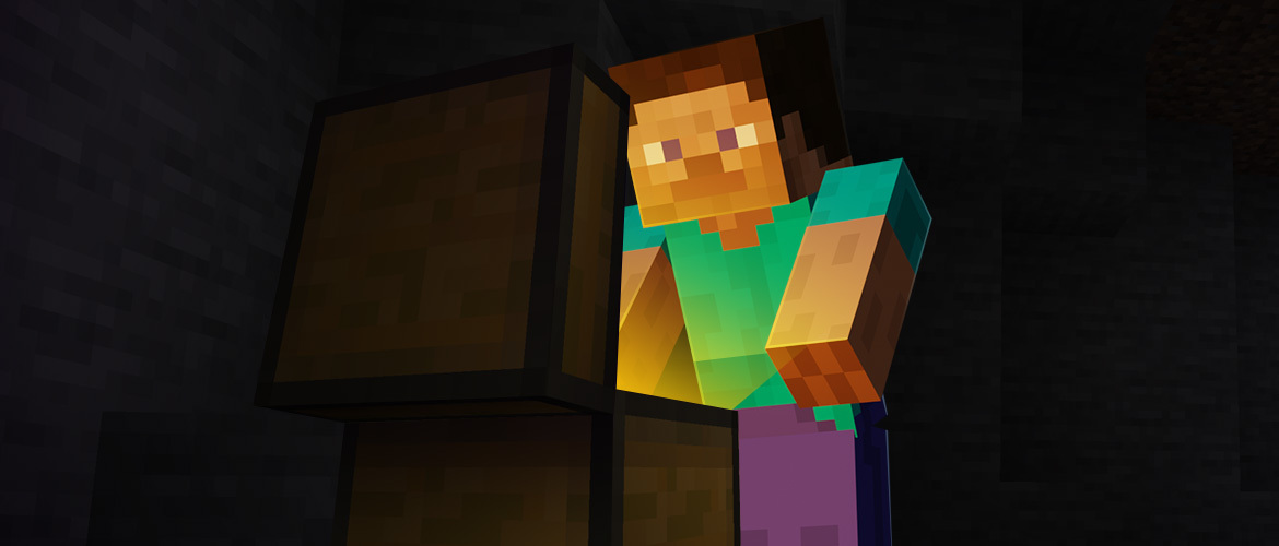 Abbildung, die Alex beim Öffnen einer Truhe zeigt, um die Beute zu zeigen.