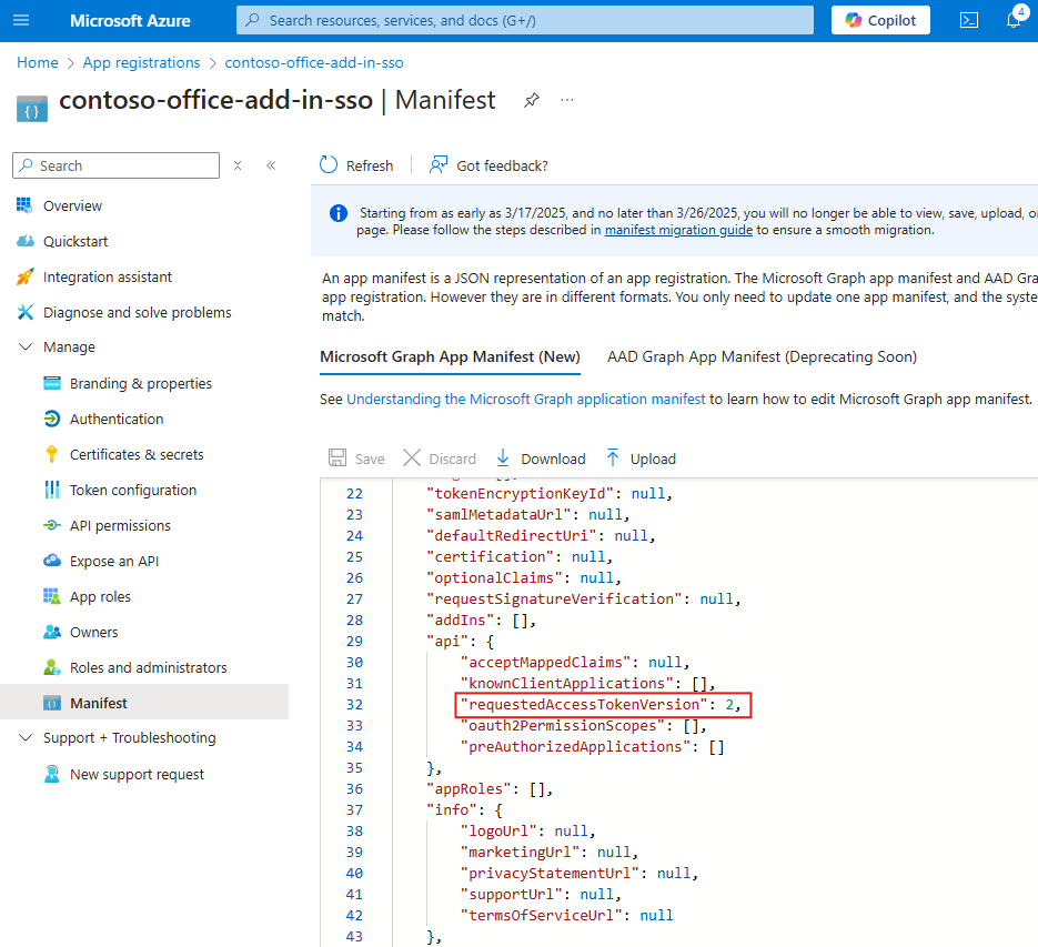 Wert für akzeptierte Zugriffstokenversion.