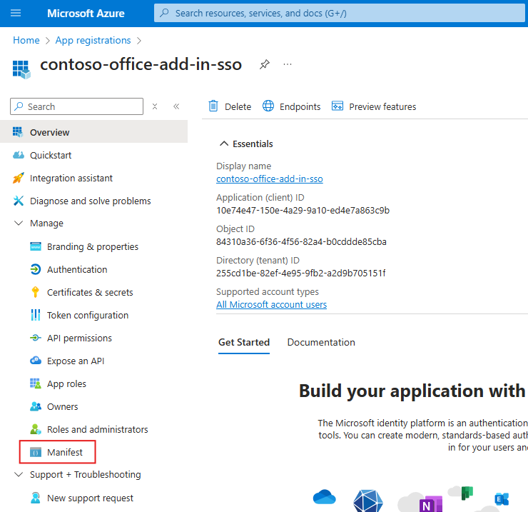 Wählen Sie Azure Manifest aus.