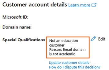 Screenshot of a denied Special Qualifications status message.