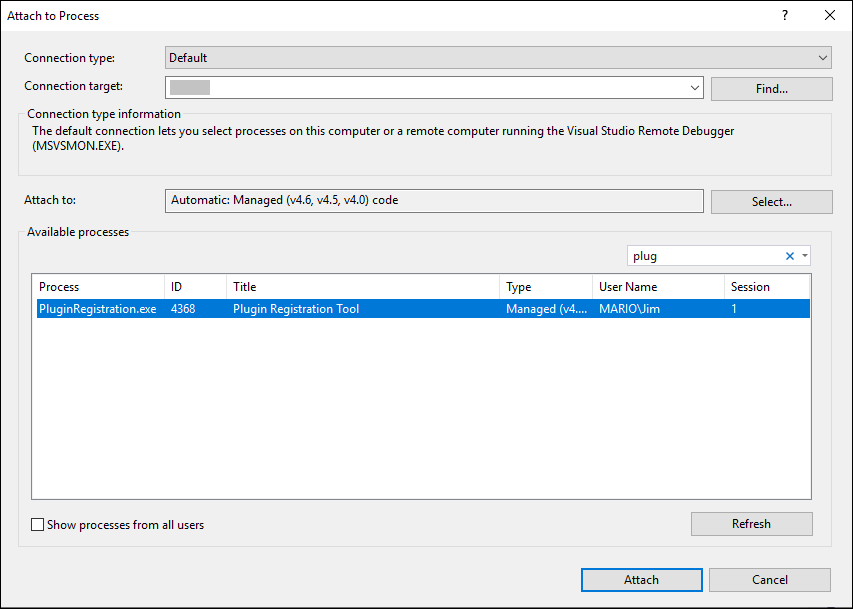 Visual Studio – Dialog „Zum Verarbeiten anfügen“.